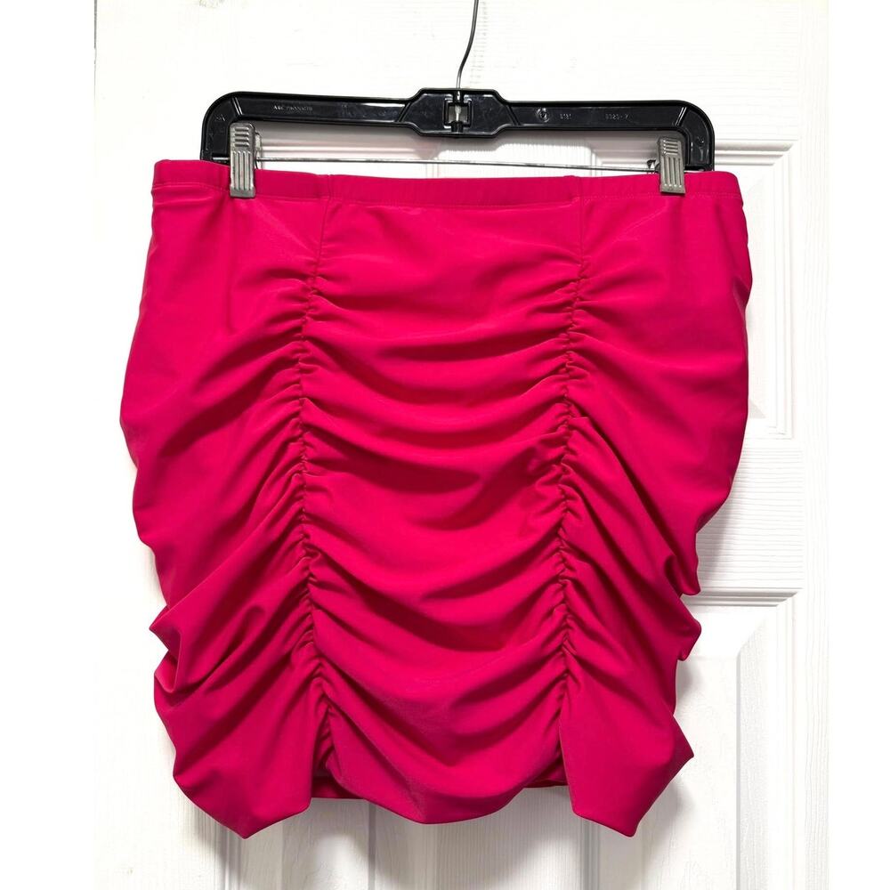 Torrid 1 (1X 14/16) Hot Pink Ruched High Rise Mini Swim Skirt Built in Briefs